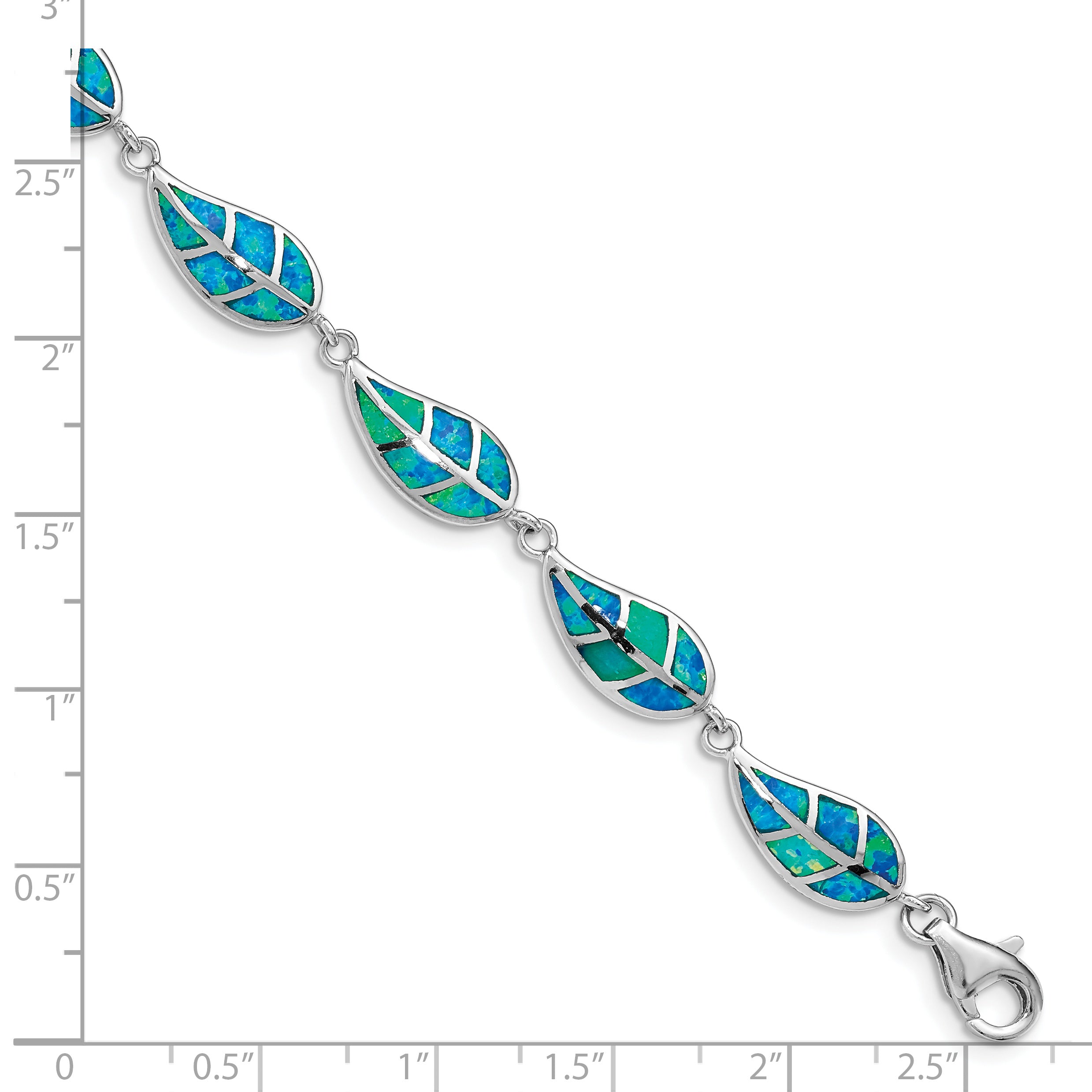 Sterling Silver Rhodium-plated Lab Created Opal Inlay Leaf Bracelet