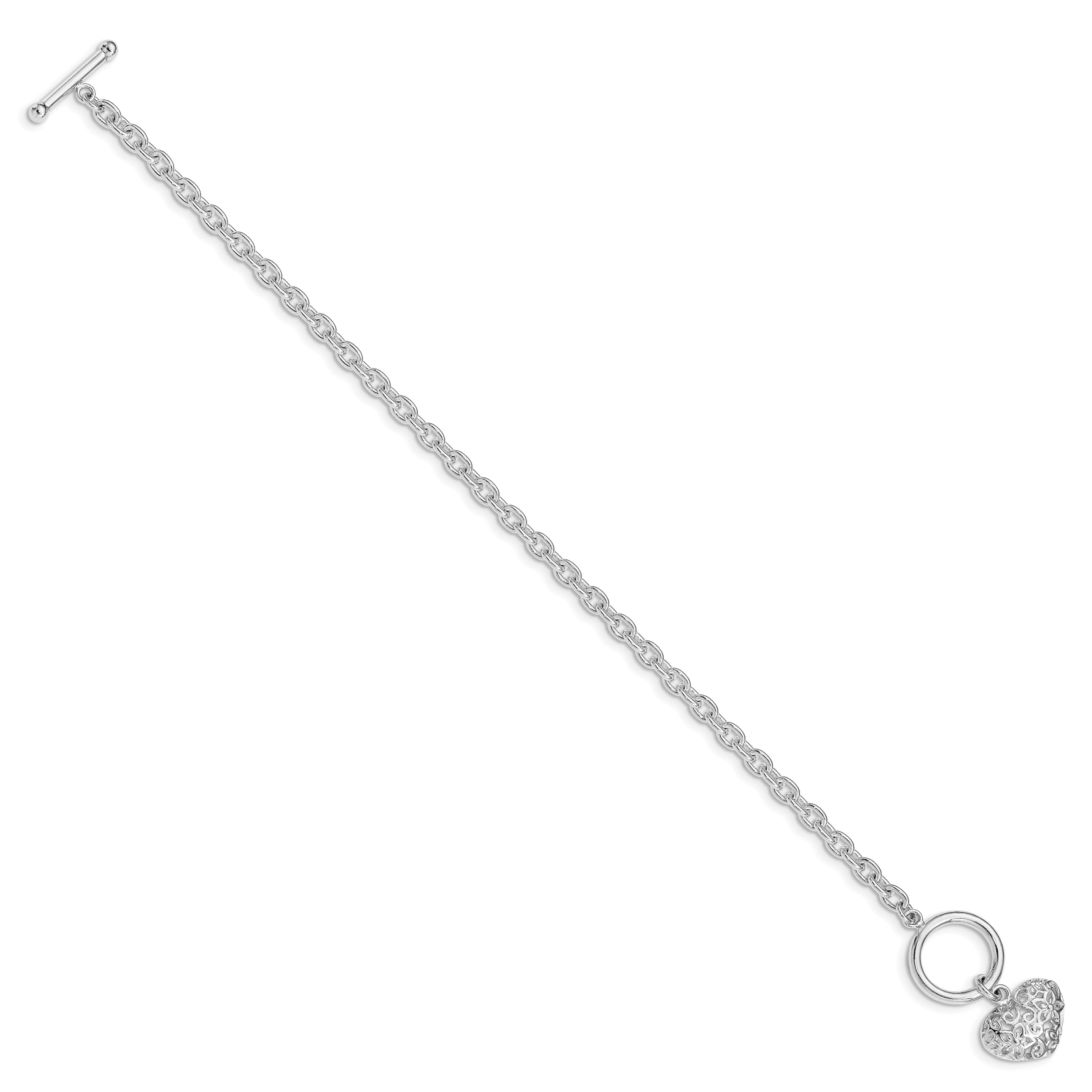 Sterling Silver Polished Heart Bracelet