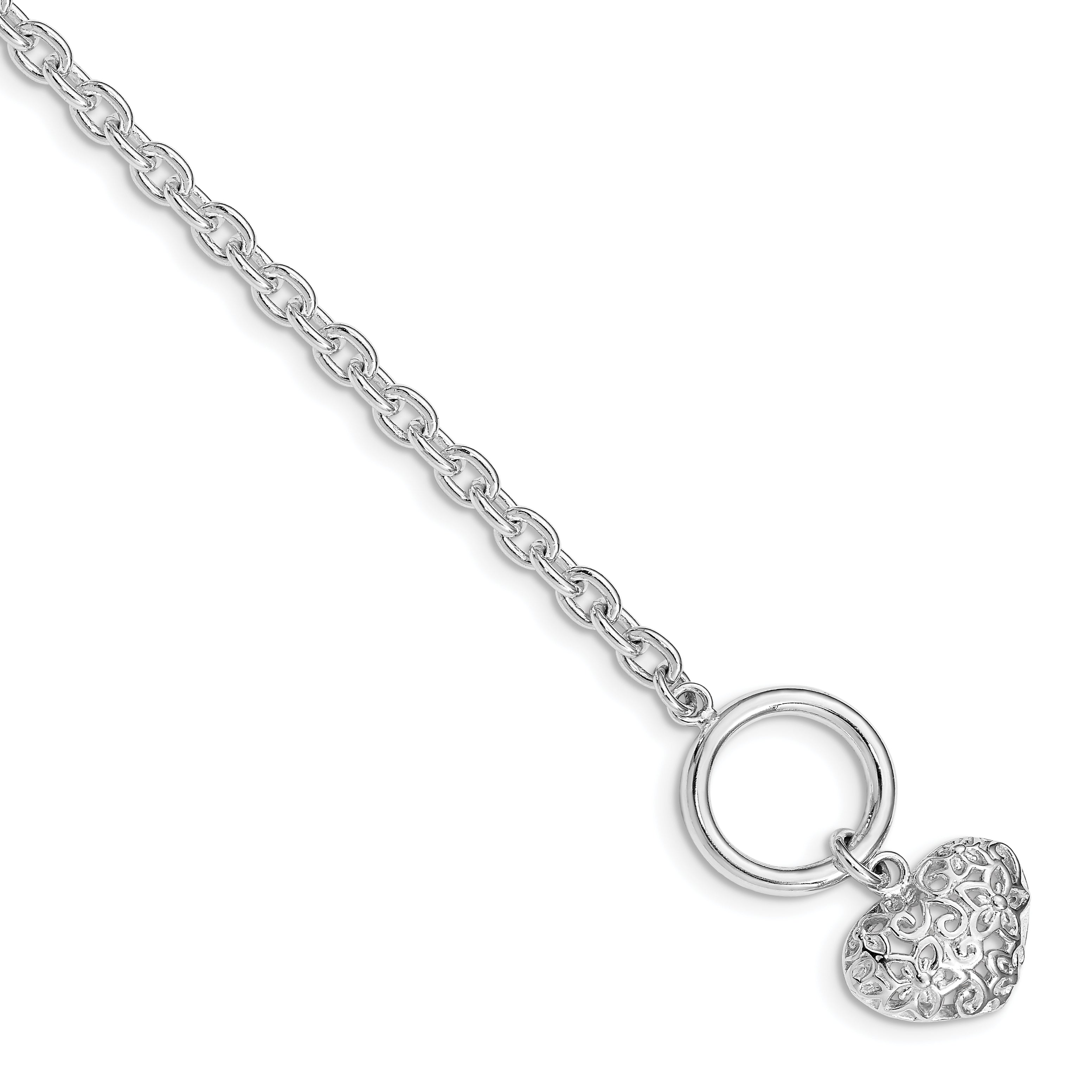 Sterling Silver Polished Heart Bracelet