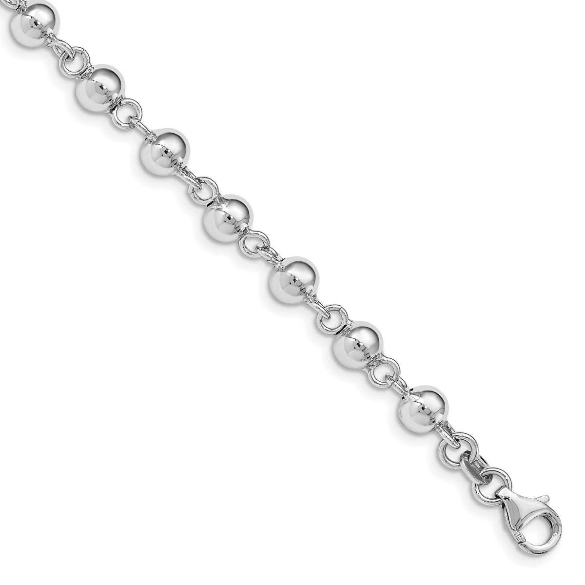 Sterling Silver Rhodium-plated 6mm Polished Beads Bracelet