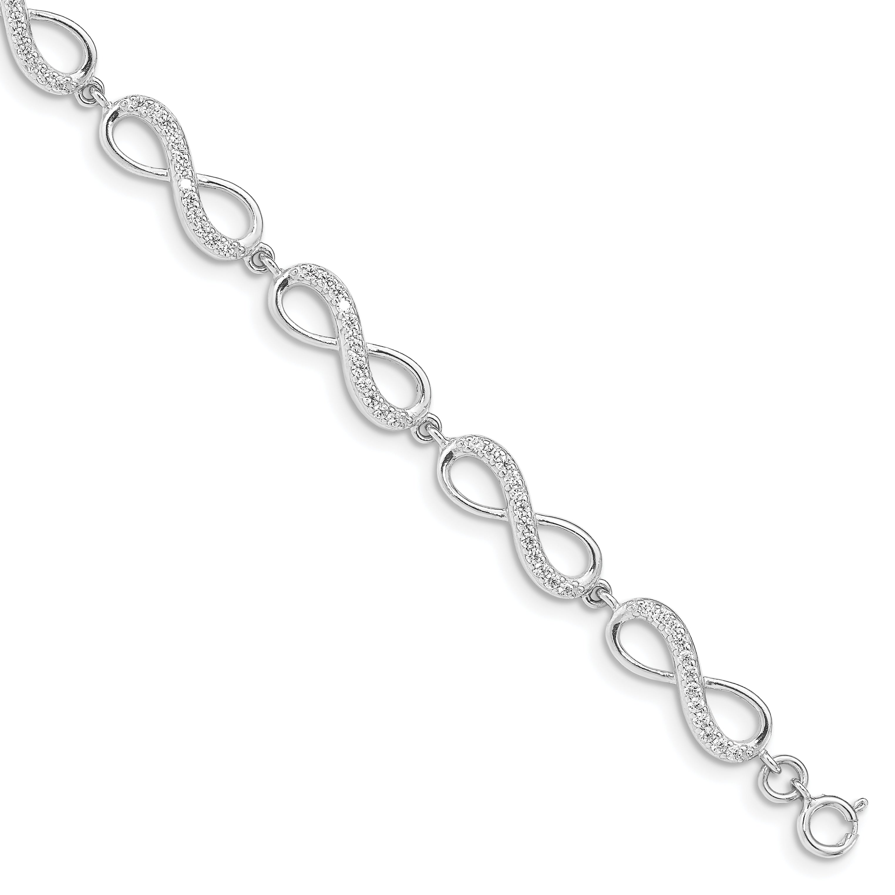 Sterling Silver Rhodium Plated CZ Infinity Bracelet