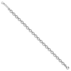 Sterling Silver Rhodium-plated CZ Cable Link w/.5in ext Bracelet