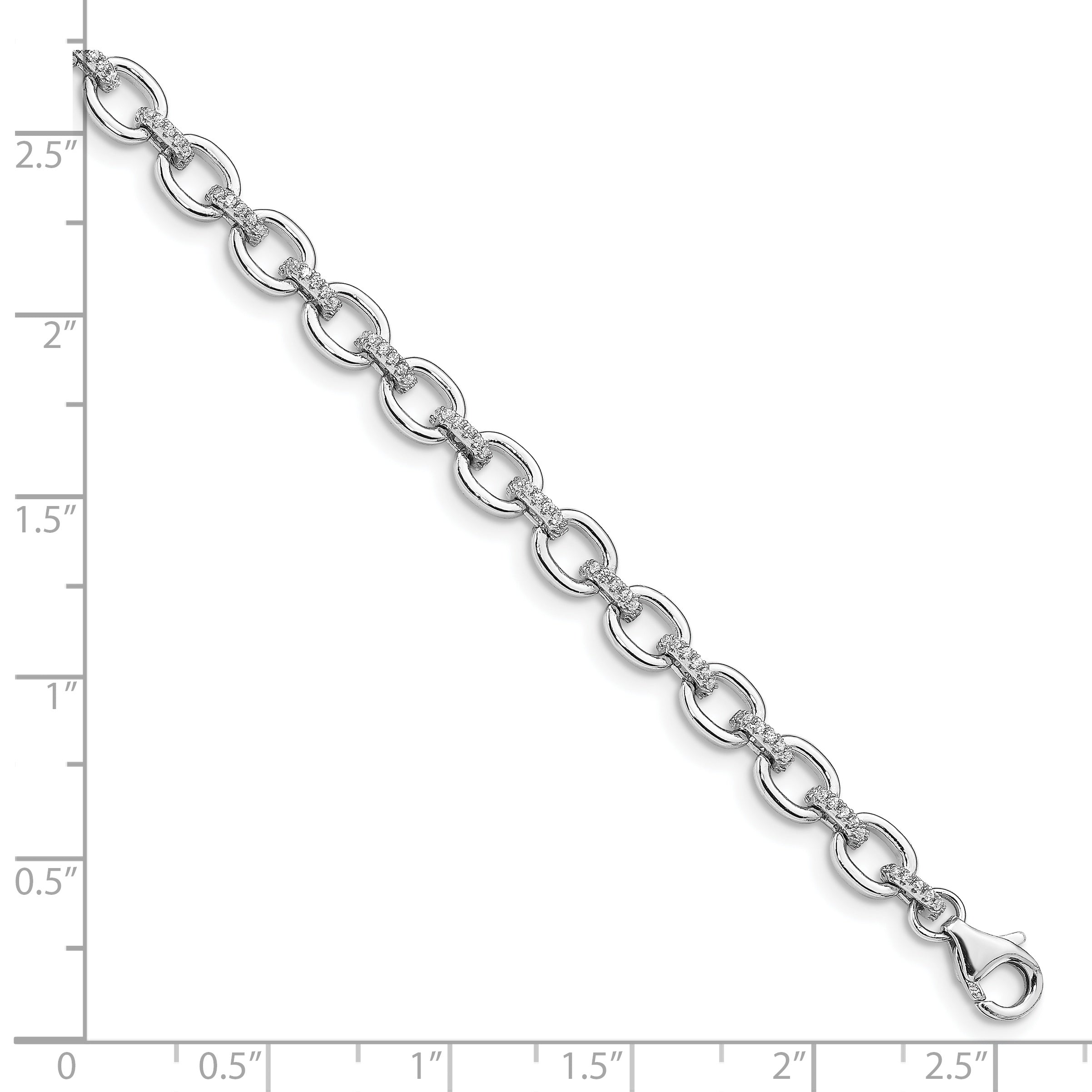 Sterling Silver Rhodium-plated CZ Cable Link w/.5in ext Bracelet