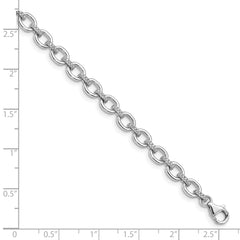 Sterling Silver Rhodium-plated CZ Cable Link w/.5in ext Bracelet