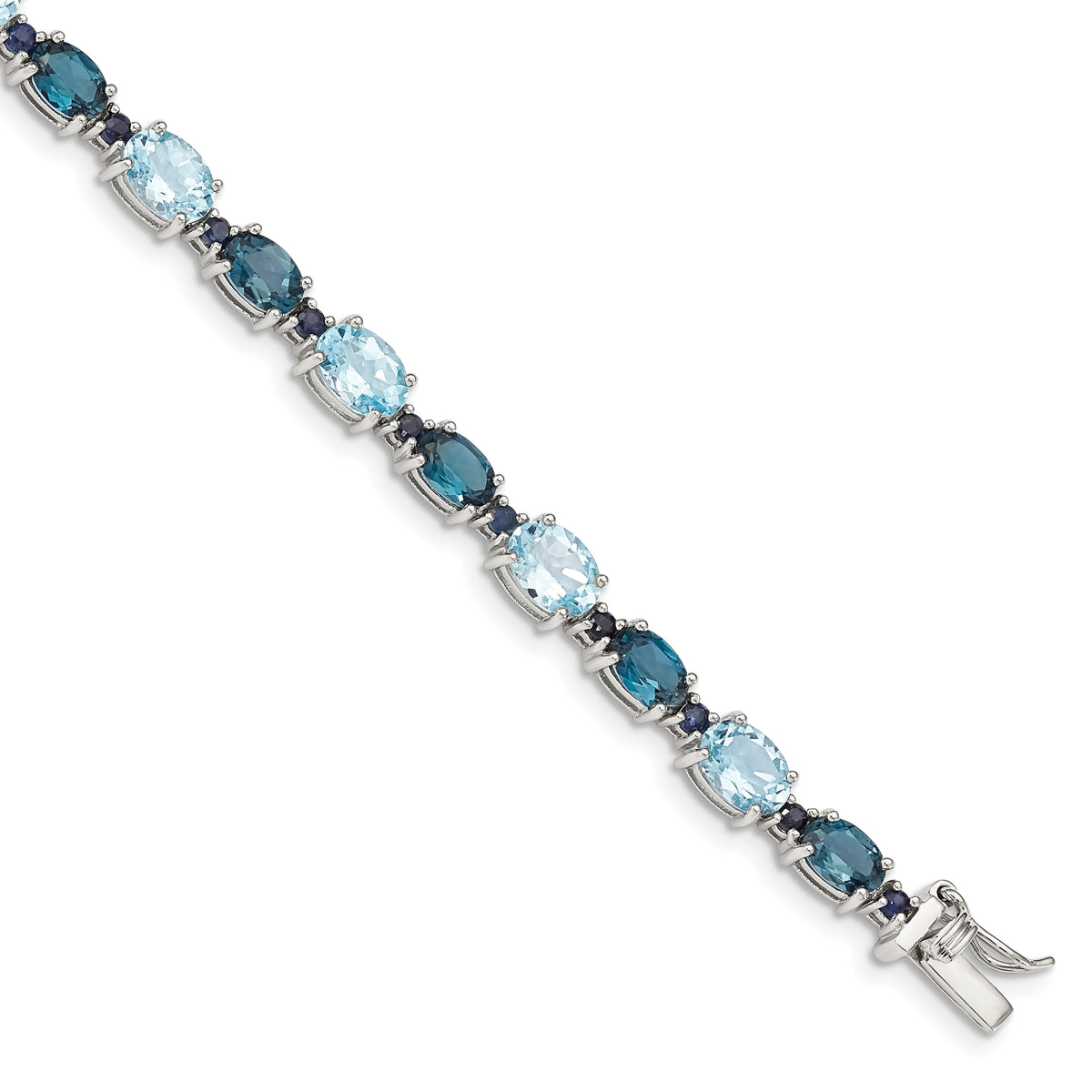 Sterling Silver Rhodium-plated London Blue/Sky Blue Topaz Bracelet