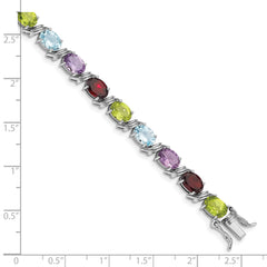 Sterling Silver Rhodium-plated Oval Multi-gemstone Bracelet