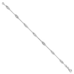 Sterling Silver Rhodium-plated Diamond-cut Oval Beads Bracelet