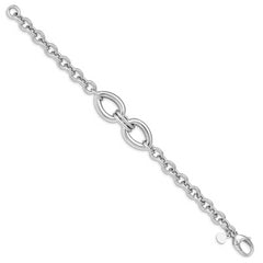 Sterling Silver Rhodium Plated Polished Link Bracelet