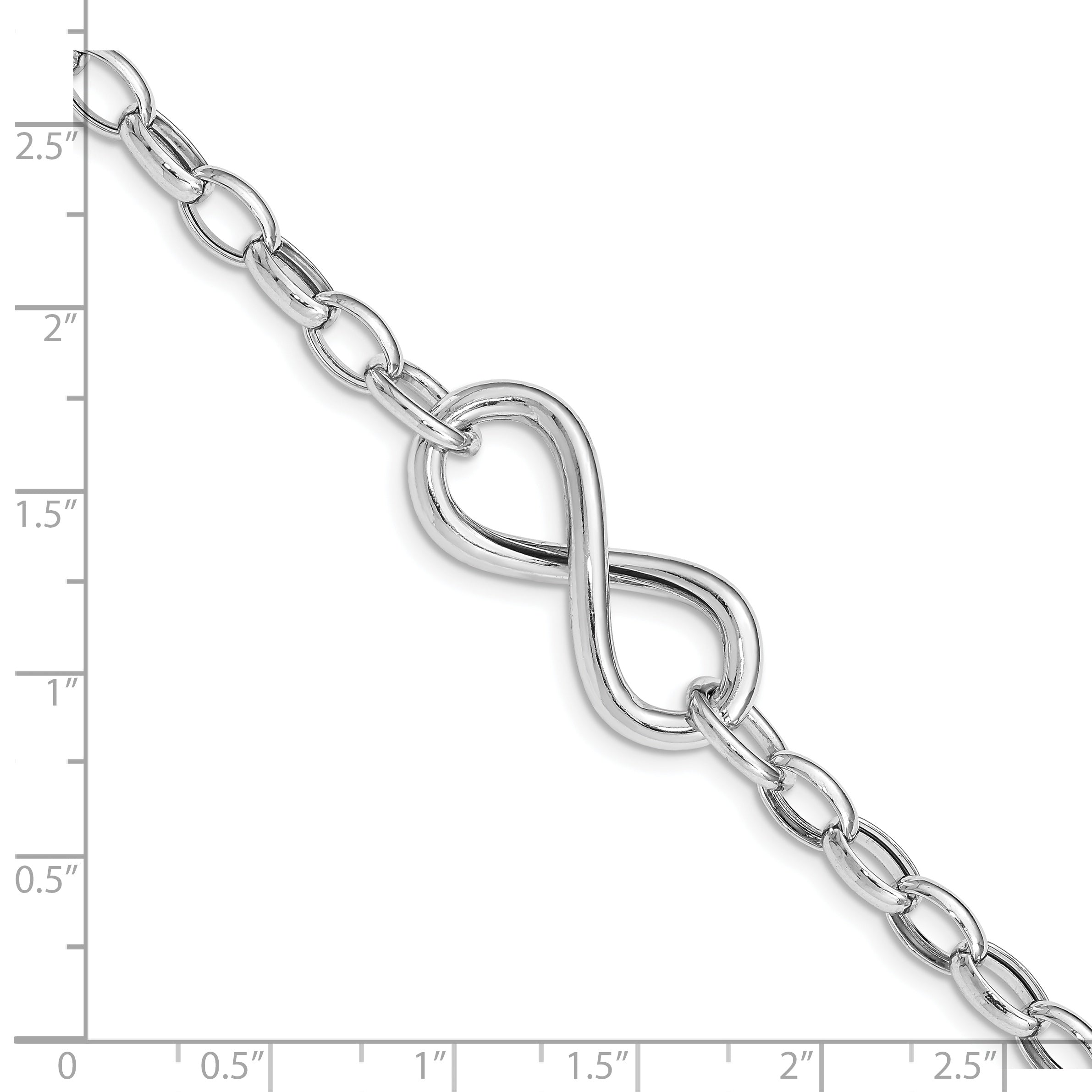 Sterling Silver Rhodium Plated Polished Infinity Link Bracelet