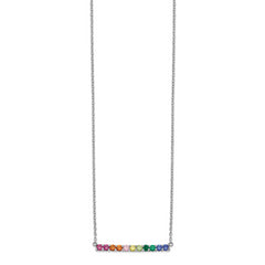 Prizma Sterling Silver Rhodium-plated 18 inch with Fancy Lobster Clasp Colorful CZ Bar Necklace