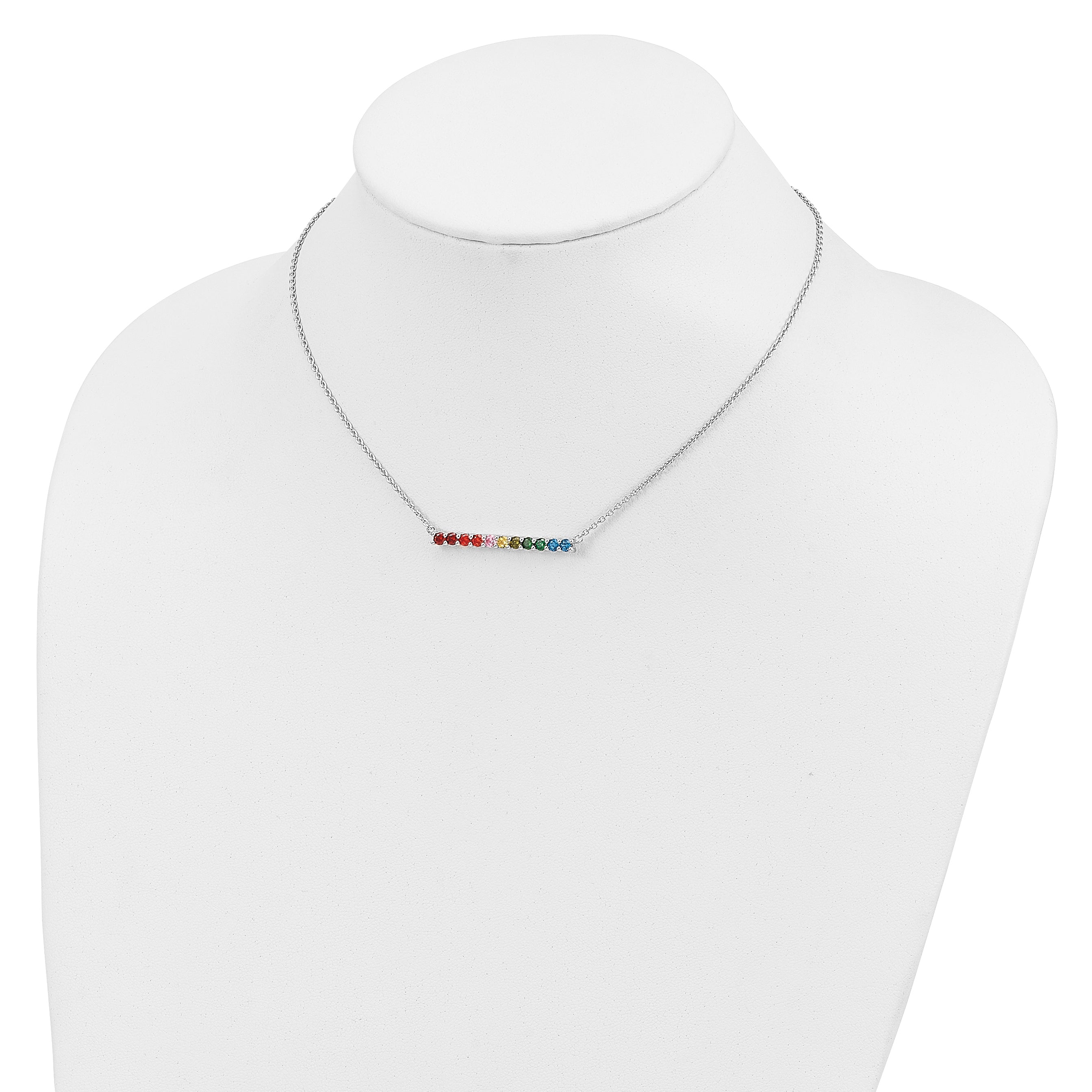 Prizma Sterling Silver Rhodium-plated 18 inch with Fancy Lobster Clasp Colorful CZ Bar Necklace