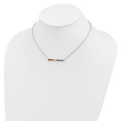 Prizma Sterling Silver Rhodium-plated 18 inch with Fancy Lobster Clasp Colorful CZ Bar Necklace