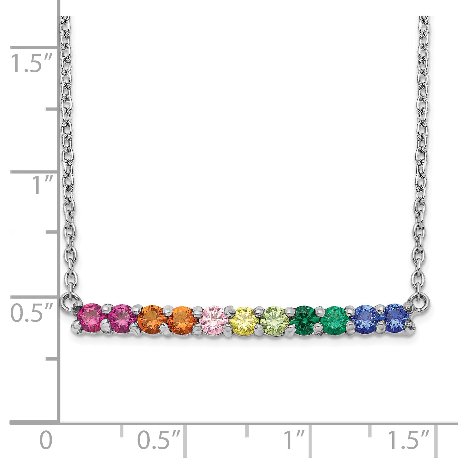 Prizma Sterling Silver Rhodium-plated 18 inch with Fancy Lobster Clasp Colorful CZ Bar Necklace