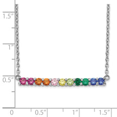 Prizma Sterling Silver Rhodium-plated 18 inch with Fancy Lobster Clasp Colorful CZ Bar Necklace