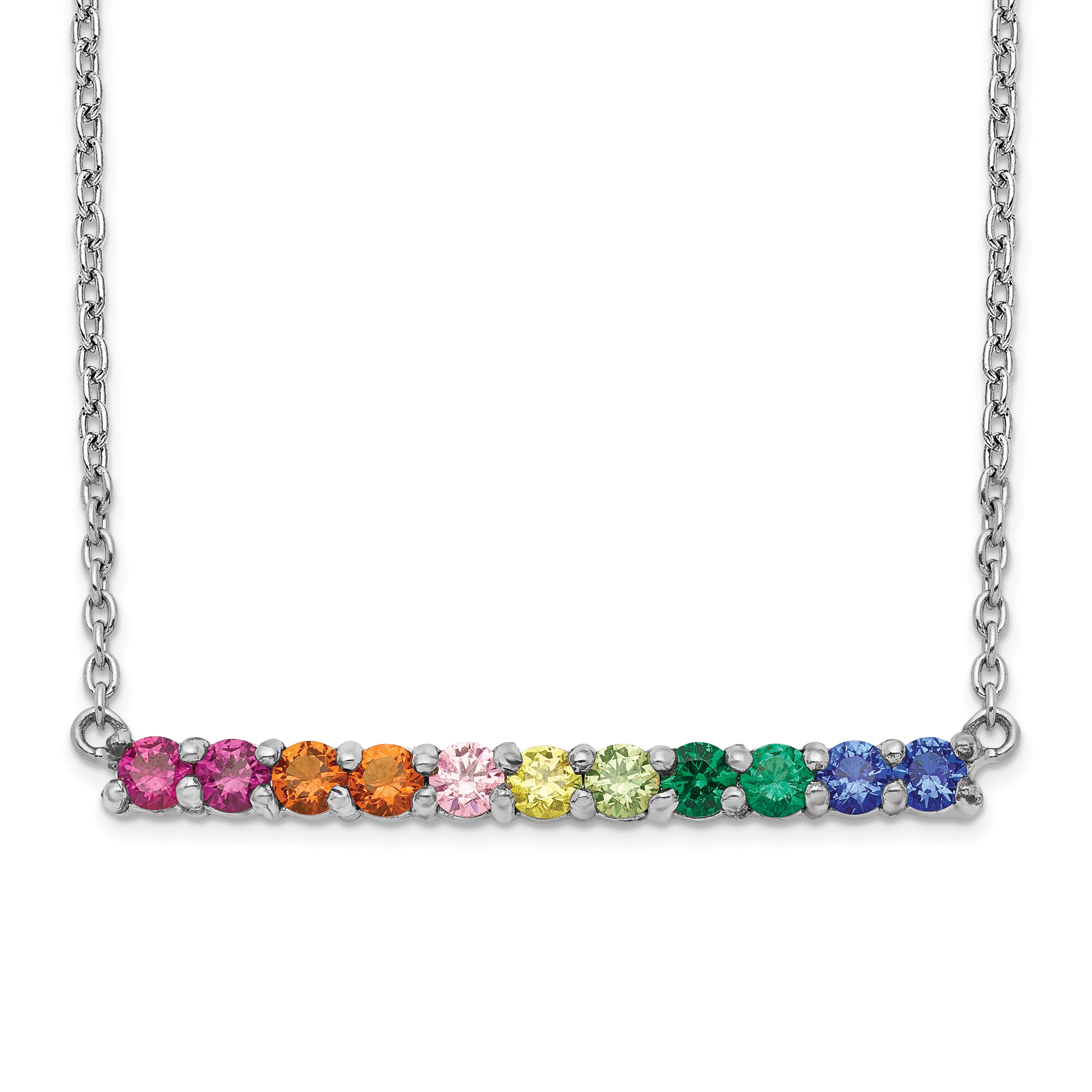 Prizma Sterling Silver Rhodium-plated 18 inch with Fancy Lobster Clasp Colorful CZ Bar Necklace