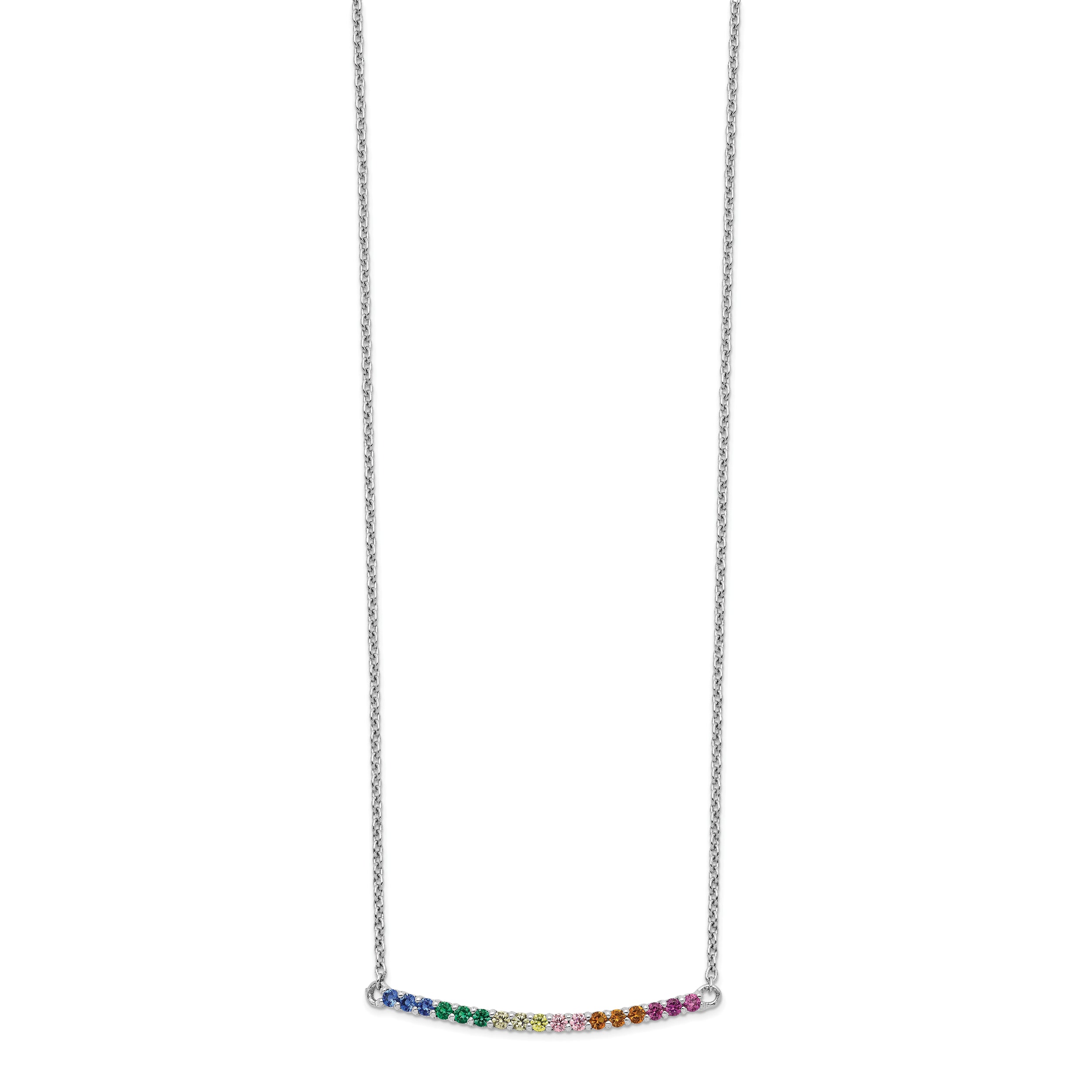 Prizma Sterling Silver Rhodium-plated 18 inch Colorful CZ Curved Bar Necklace