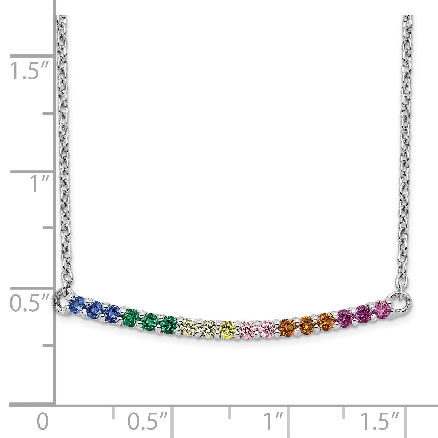 Prizma Sterling Silver Rhodium-plated 18 inch Colorful CZ Curved Bar Necklace