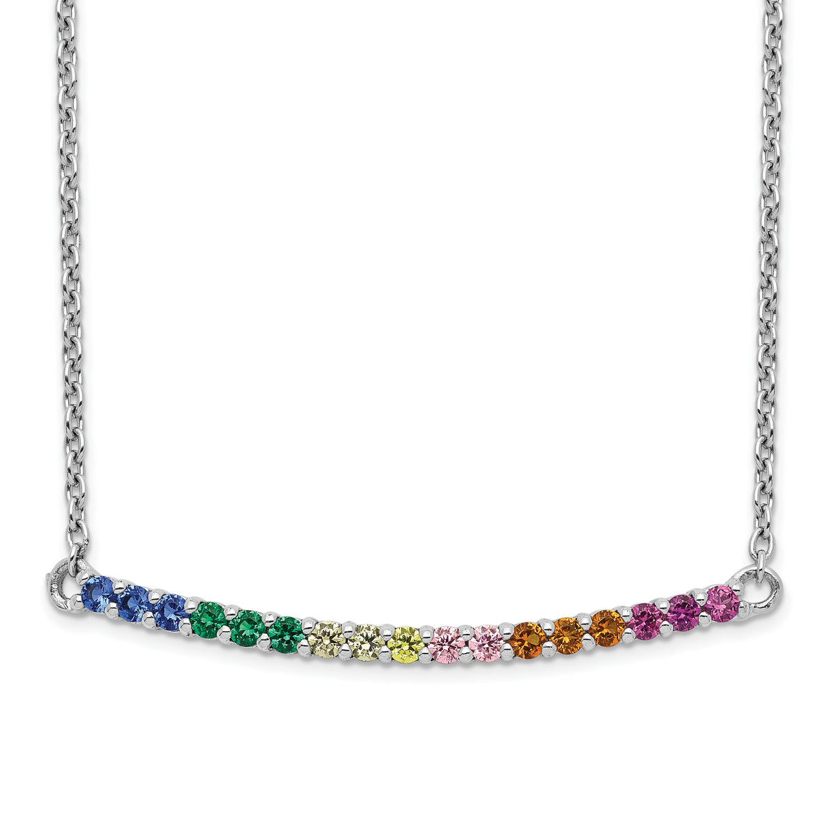 Prizma Sterling Silver Rhodium-plated 18 inch Colorful CZ Curved Bar Necklace