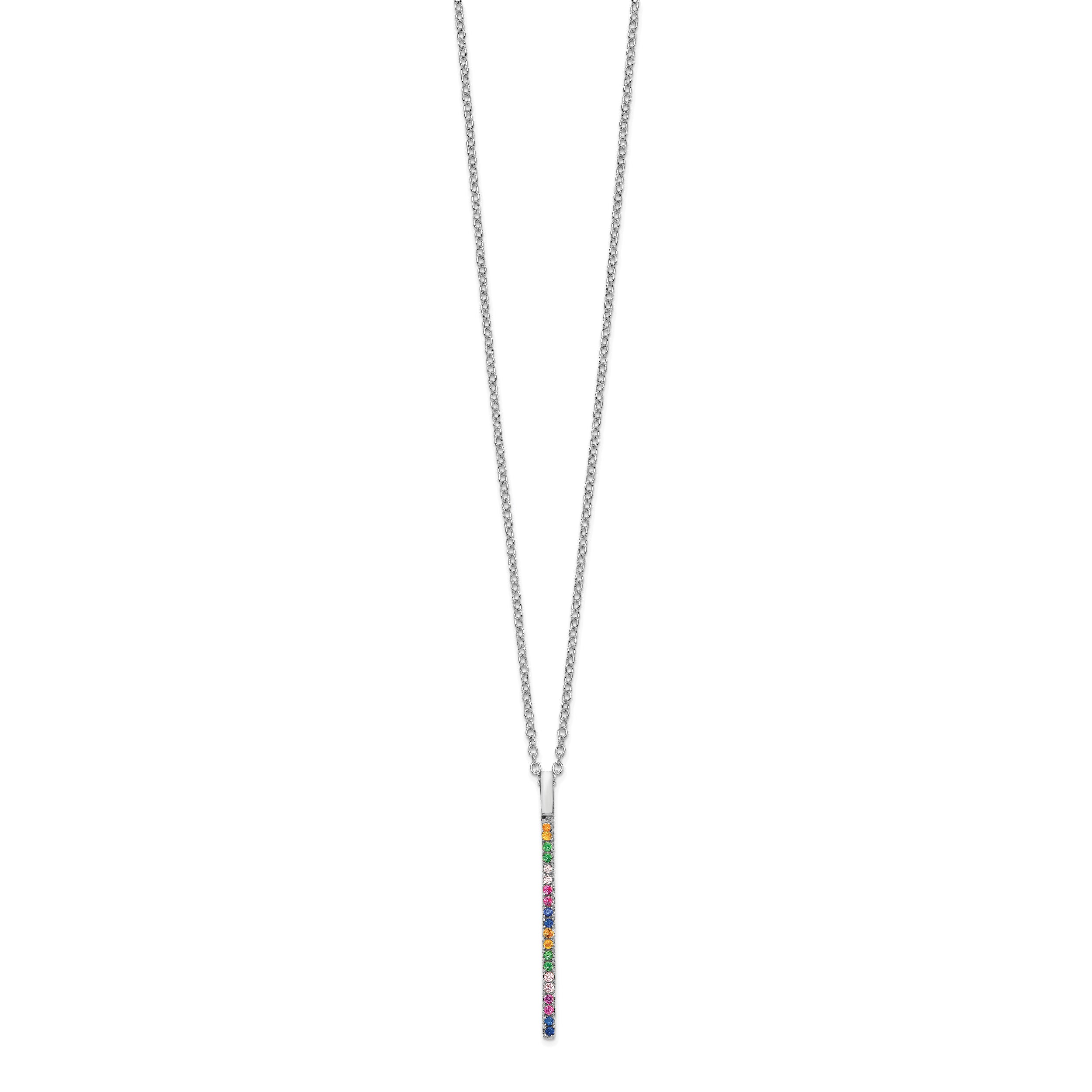 Prizma Sterling Silver Rhodium-plated 16 inch Colorful CZ Vertical Bar Necklace with 2 inch Extender