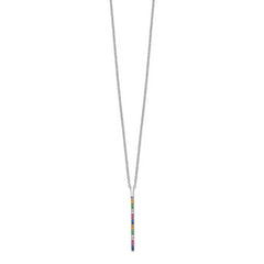 Prizma Sterling Silver Rhodium-plated 16 inch Colorful CZ Vertical Bar Necklace with 2 inch Extender