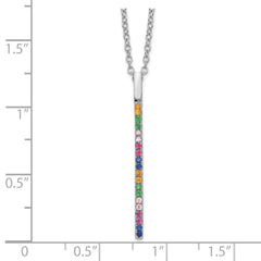 Prizma Sterling Silver Rhodium-plated 16 inch Colorful CZ Vertical Bar Necklace with 2 inch Extender