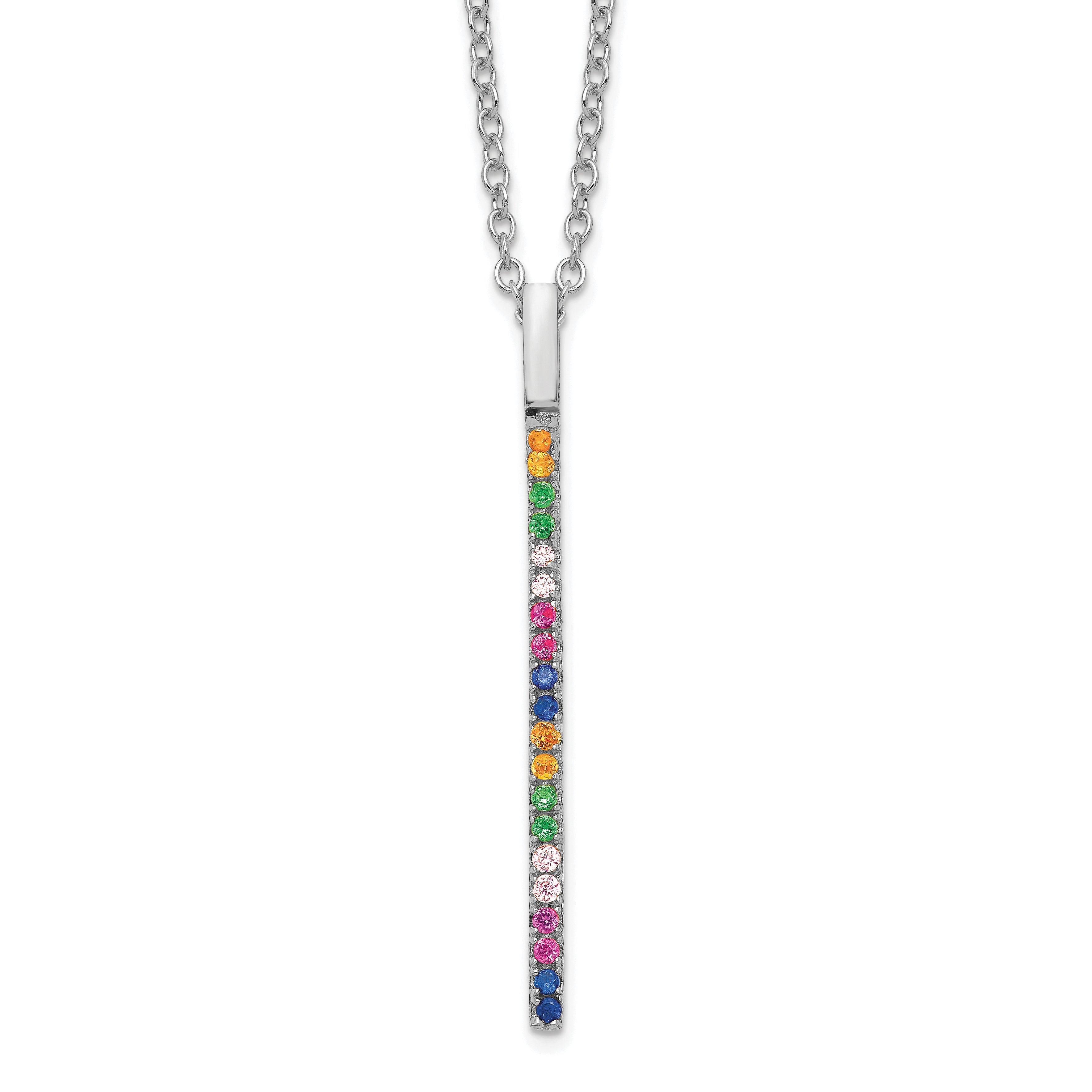 Prizma Sterling Silver Rhodium-plated 16 inch Colorful CZ Vertical Bar Necklace with 2 inch Extender