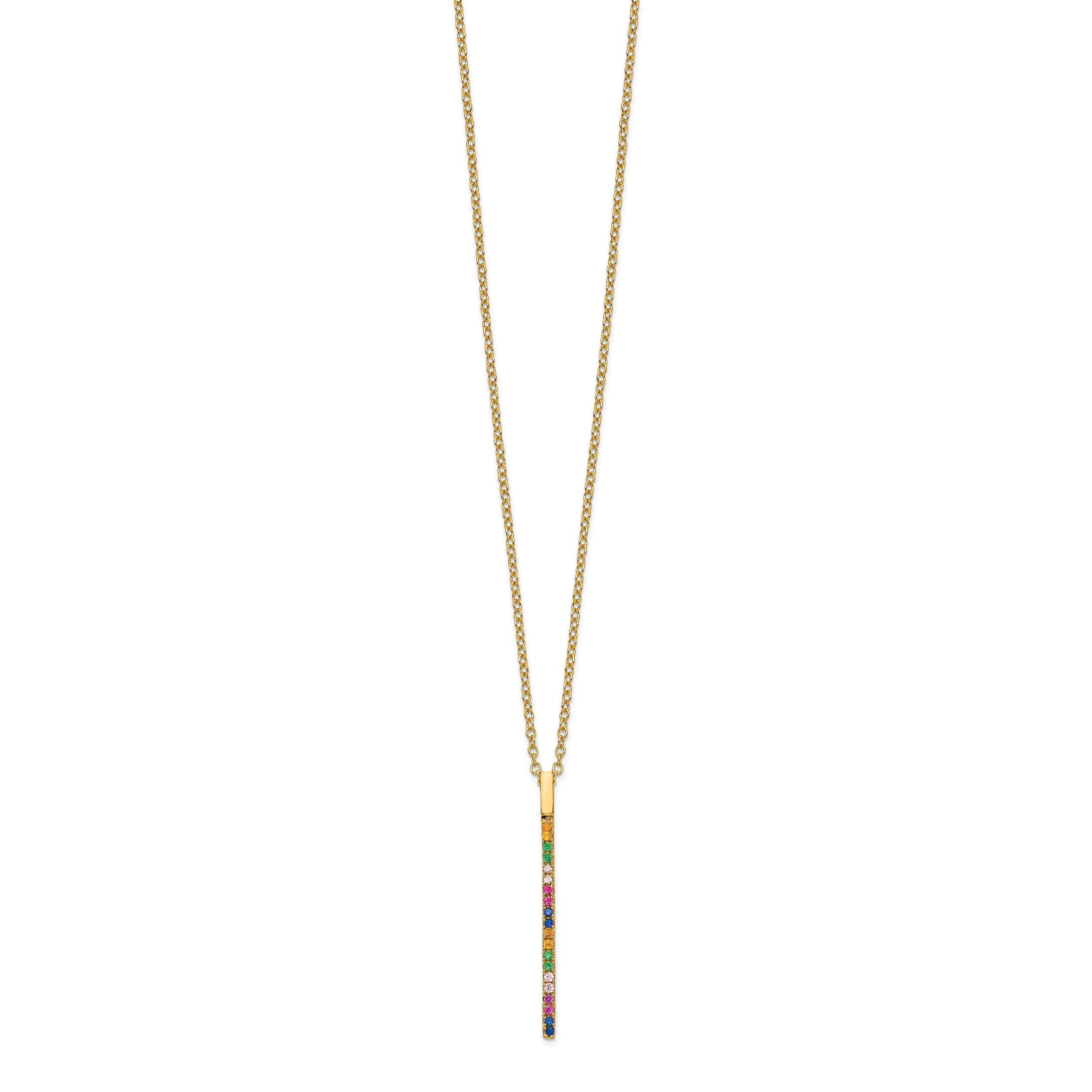 Prizma Sterling Silver Gold-tone 14K Flash Gold-plated 16 inch Colorful CZ Vertical Bar Necklace with 2 inch Extender