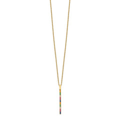 Prizma Sterling Silver Gold-tone 14K Flash Gold-plated 16 inch Colorful CZ Vertical Bar Necklace with 2 inch Extender