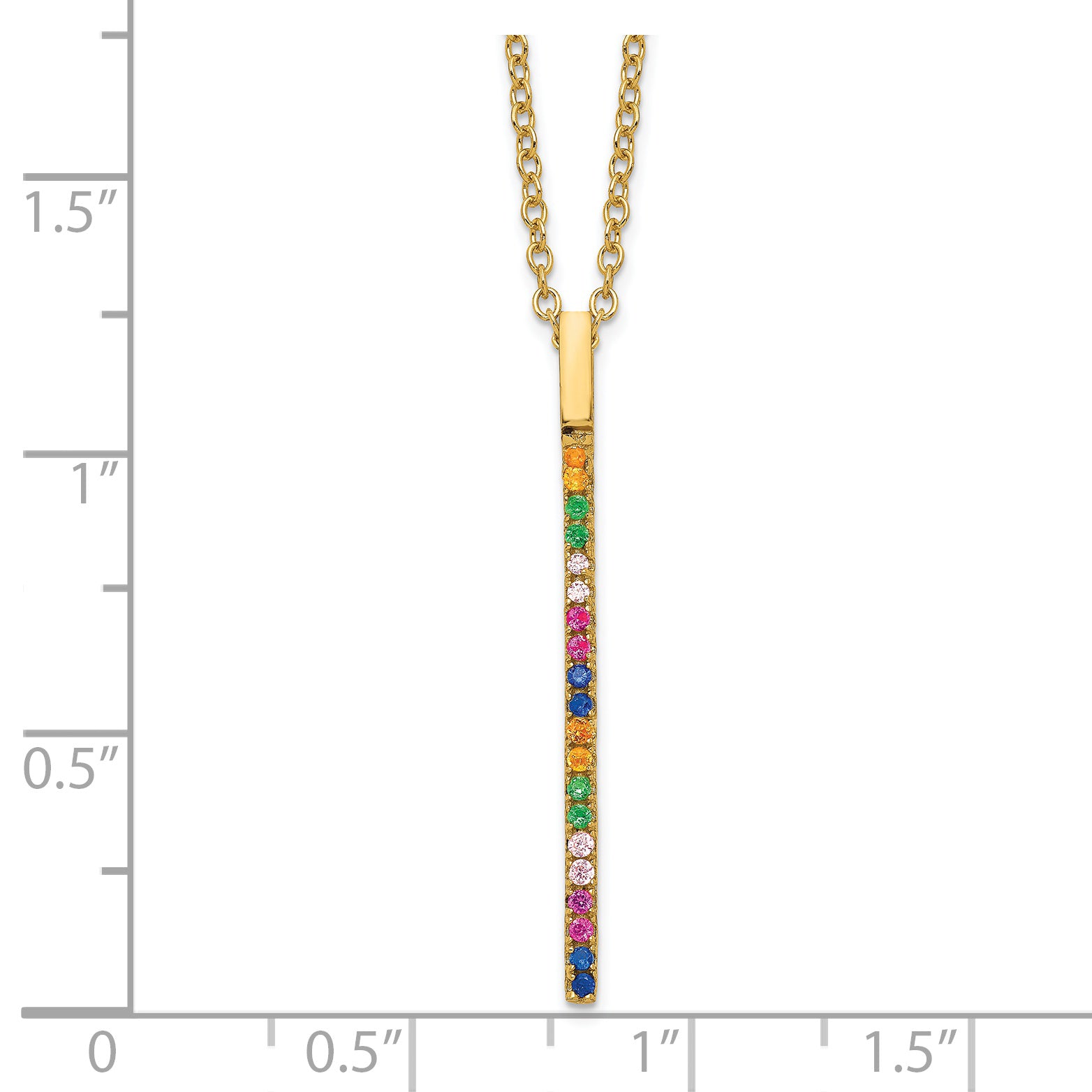 Prizma Sterling Silver Gold-tone 14K Flash Gold-plated 16 inch Colorful CZ Vertical Bar Necklace with 2 inch Extender