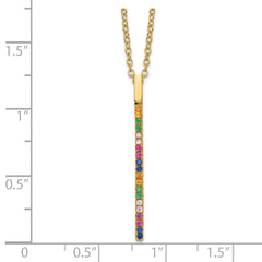 Prizma Sterling Silver Gold-tone 14K Flash Gold-plated 16 inch Colorful CZ Vertical Bar Necklace with 2 inch Extender