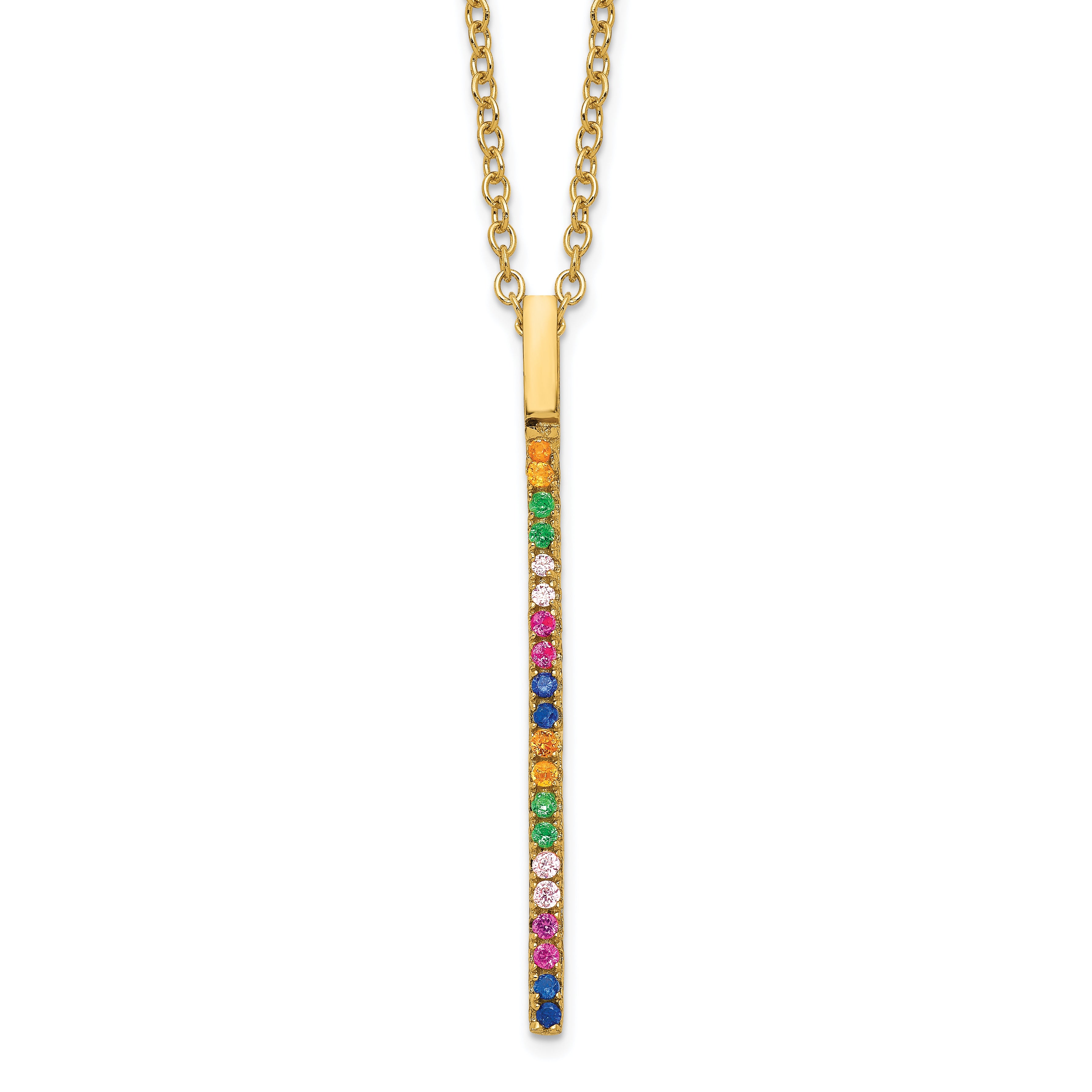 Prizma Sterling Silver Gold-tone 14K Flash Gold-plated 16 inch Colorful CZ Vertical Bar Necklace with 2 inch Extender