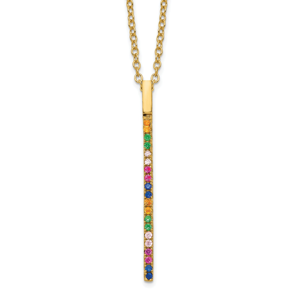 Prizma Sterling Silver Gold-tone 14K Flash Gold-plated 16 inch Colorful CZ Vertical Bar Necklace with 2 inch Extender