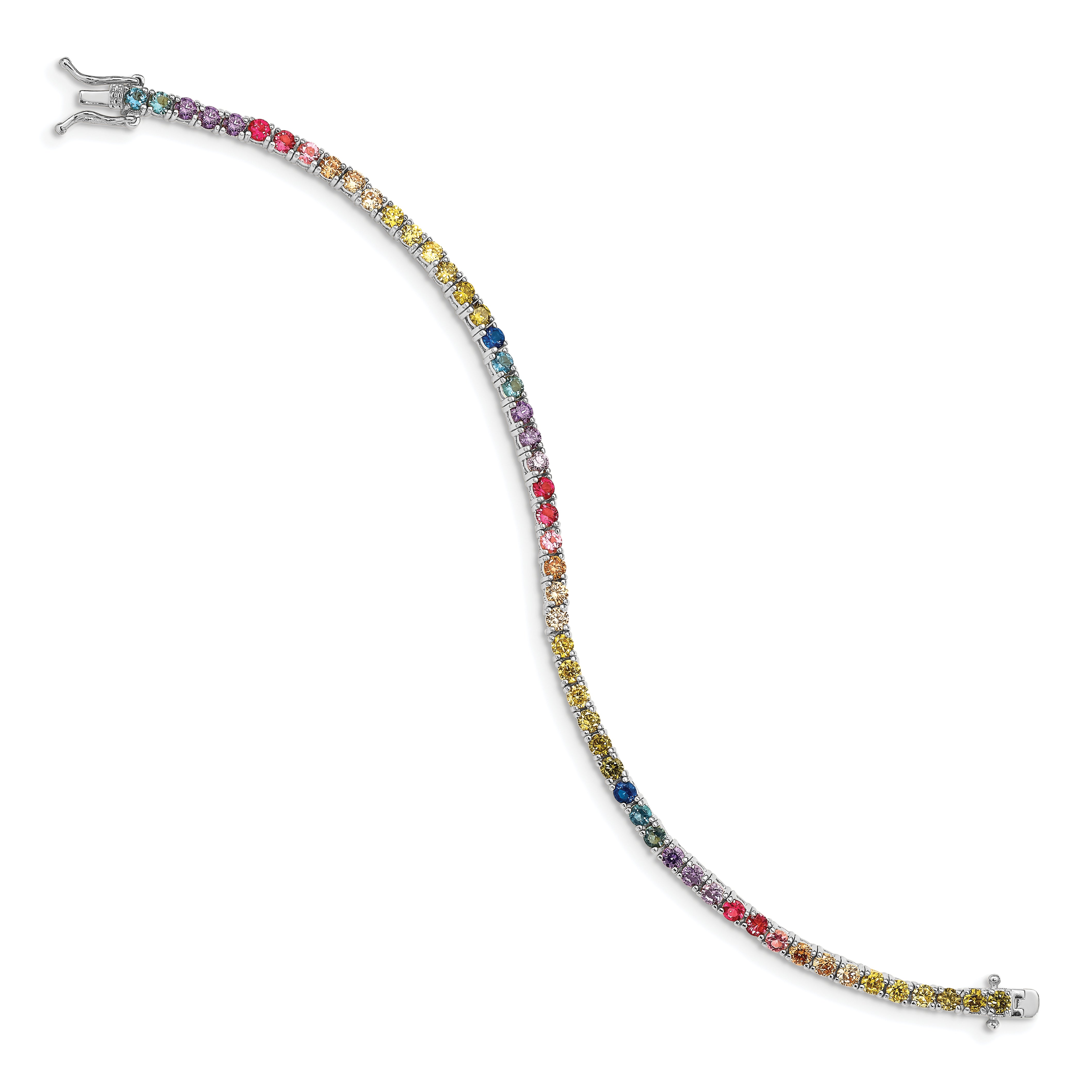 Prizma Sterling Silver Rhodium-plated 7 inch 3mm Colorful CZ Tennis Bracelet