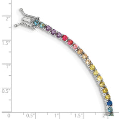 Prizma Sterling Silver Rhodium-plated 7 inch 3mm Colorful CZ Tennis Bracelet