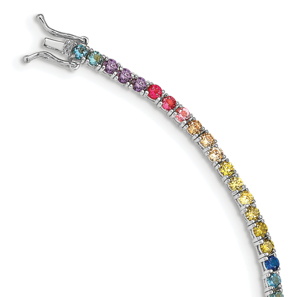 Prizma Sterling Silver Rhodium-plated 7 inch 3mm Colorful CZ Tennis Bracelet