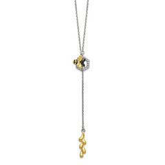 Sterling Silver Rhod-plated & Gold-tone EnmlBee CZs Adjustable Necklace