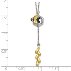 Sterling Silver Rhod-plated & Gold-tone EnmlBee CZs Adjustable Necklace