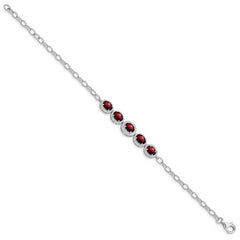 Sterling Silver Rhod-plat Garnet Bracelet