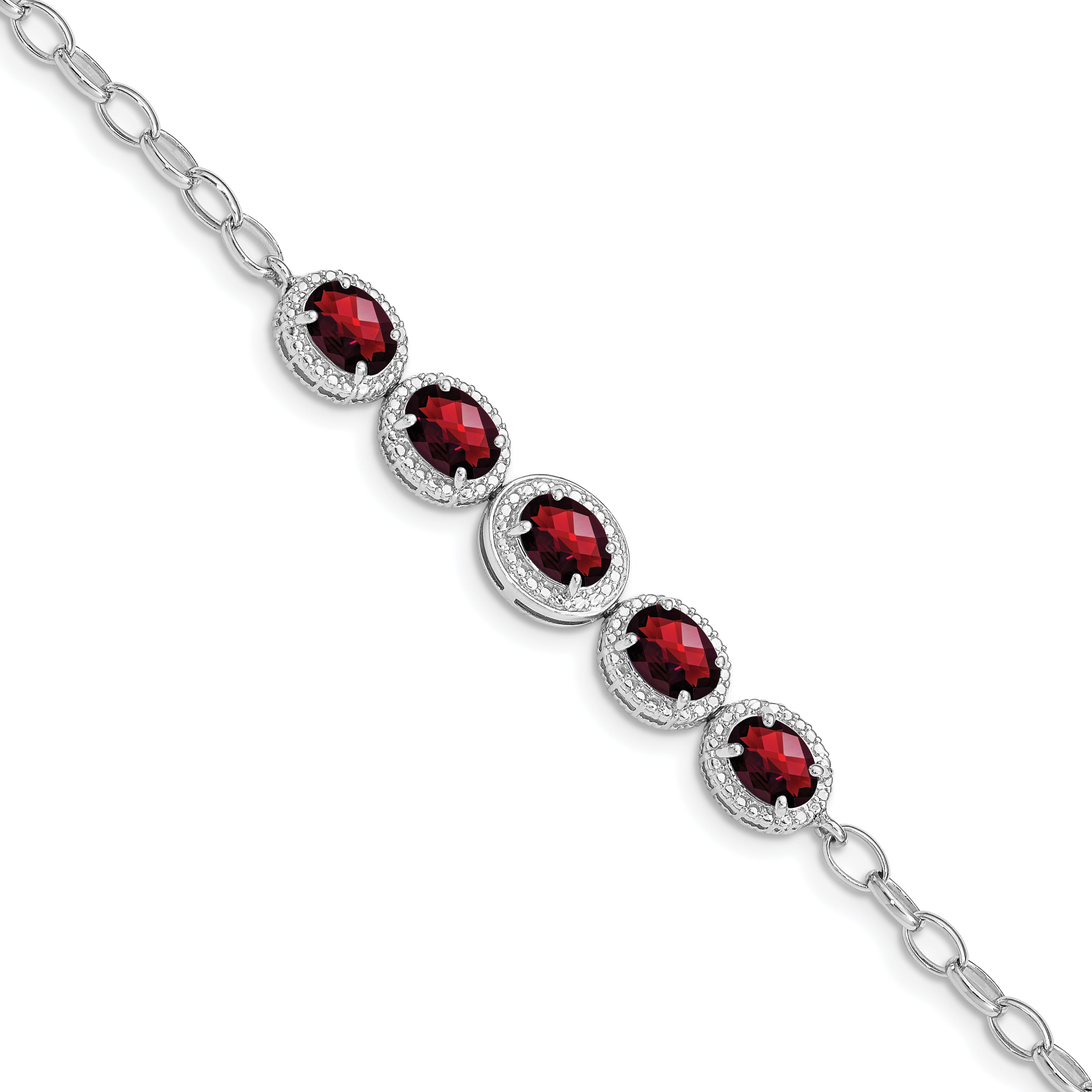 Sterling Silver Rhod-plat Garnet Bracelet