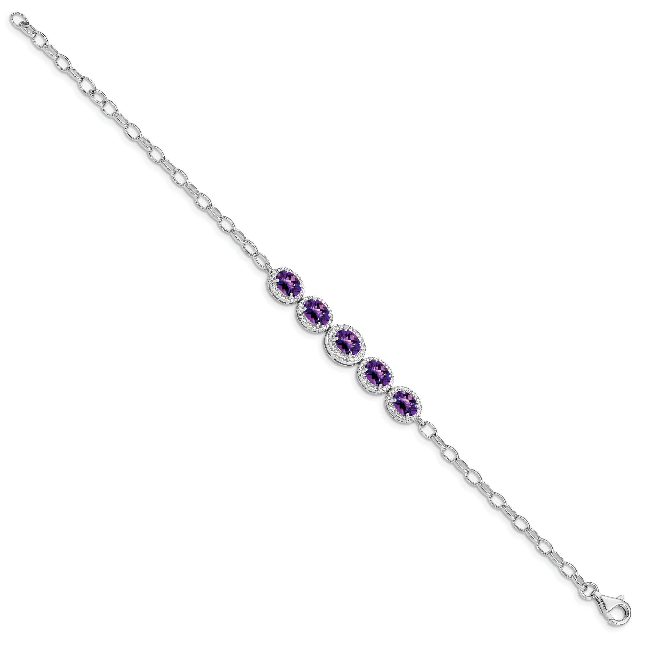 Sterling Silver Rhod-plat Amethyst Bracelet