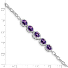 Sterling Silver Rhod-plat Amethyst Bracelet