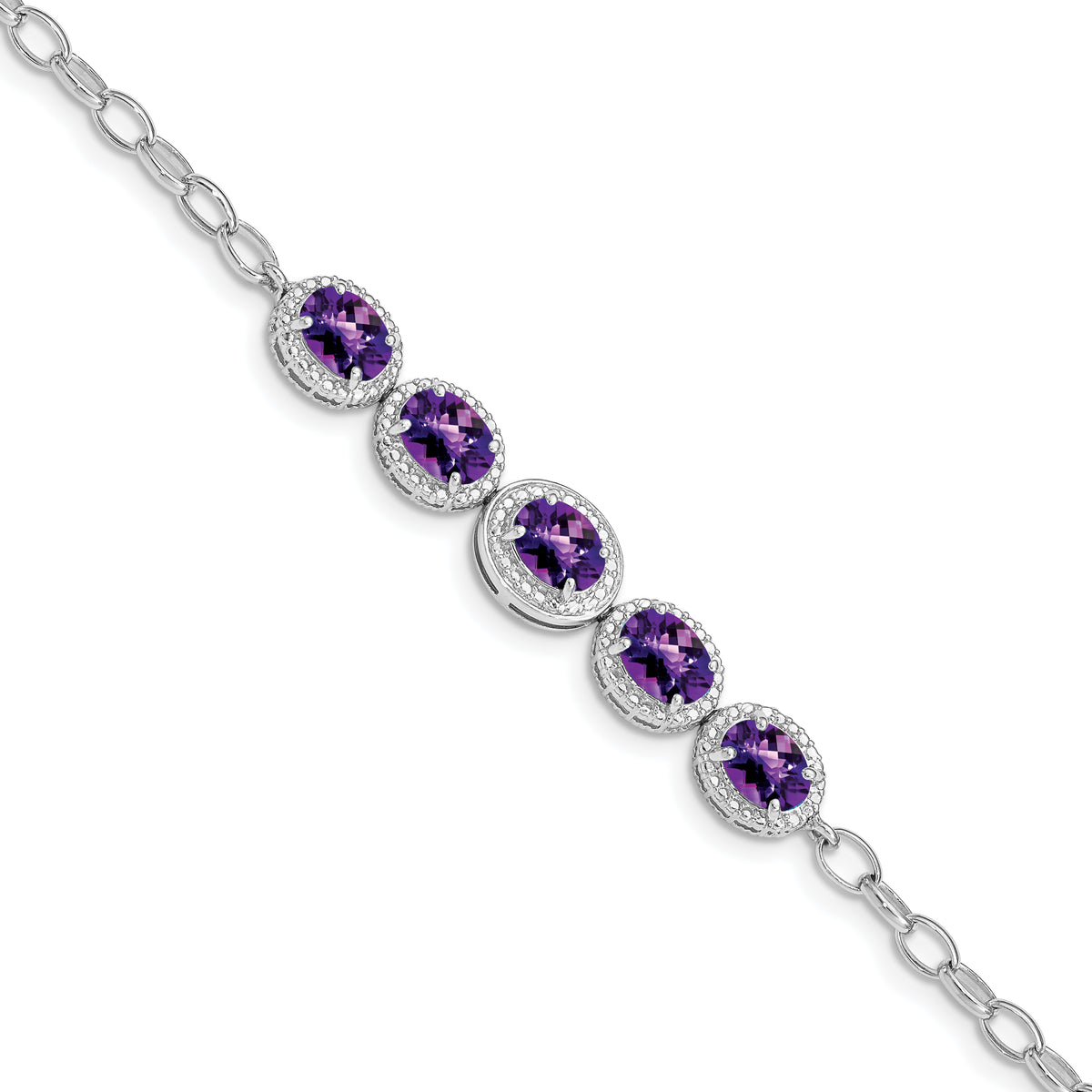 Sterling Silver Rhod-plat Amethyst Bracelet