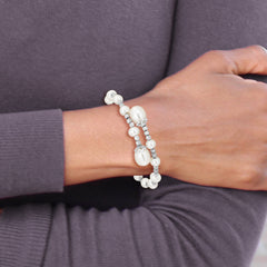 Sterling Silver Rh-plated 5-6mm and 8mm White FWC Pearl Coil Bangle