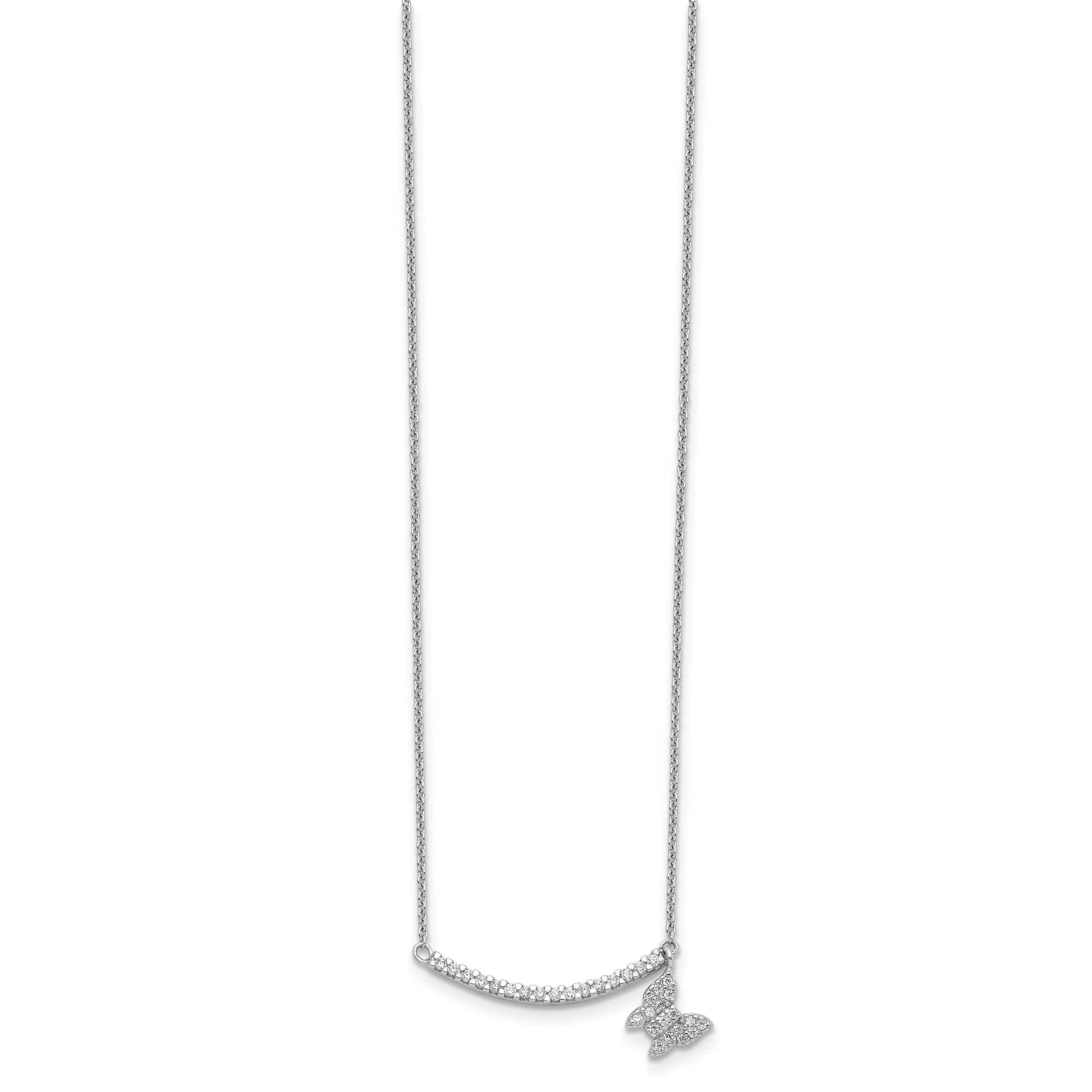 Sterling Silver CZ Bar w/Butterfly Dangle Necklace