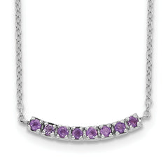 Sterling Silver Rhodium plated Amethyst Bar w/2in ext Necklace