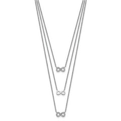 Sterling Silver Rhod-plated 3-Strand CZ Infinity w/2in ext. Necklace