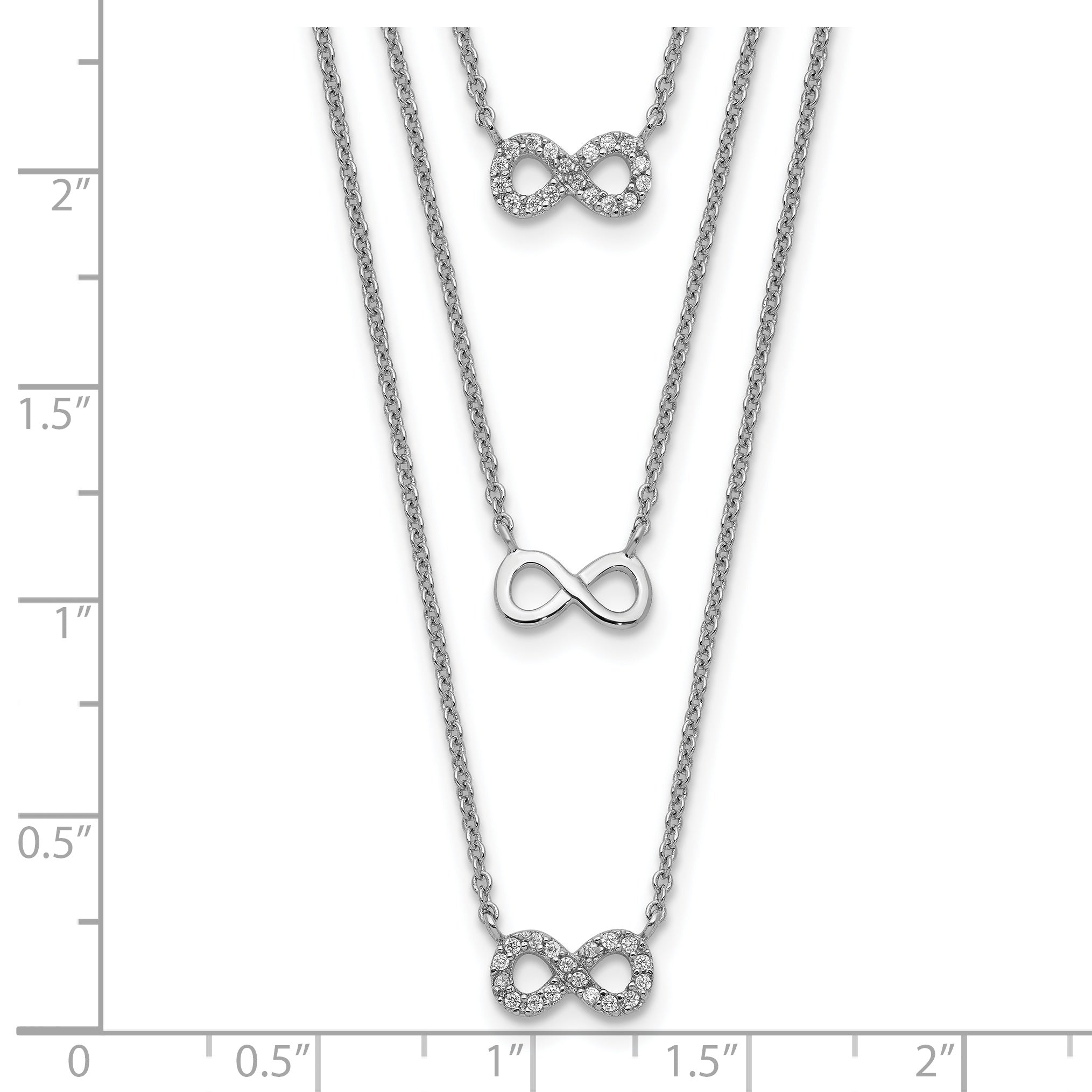 Sterling Silver Rhod-plated 3-Strand CZ Infinity w/2in ext. Necklace