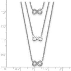 Sterling Silver Rhod-plated 3-Strand CZ Infinity w/2in ext. Necklace