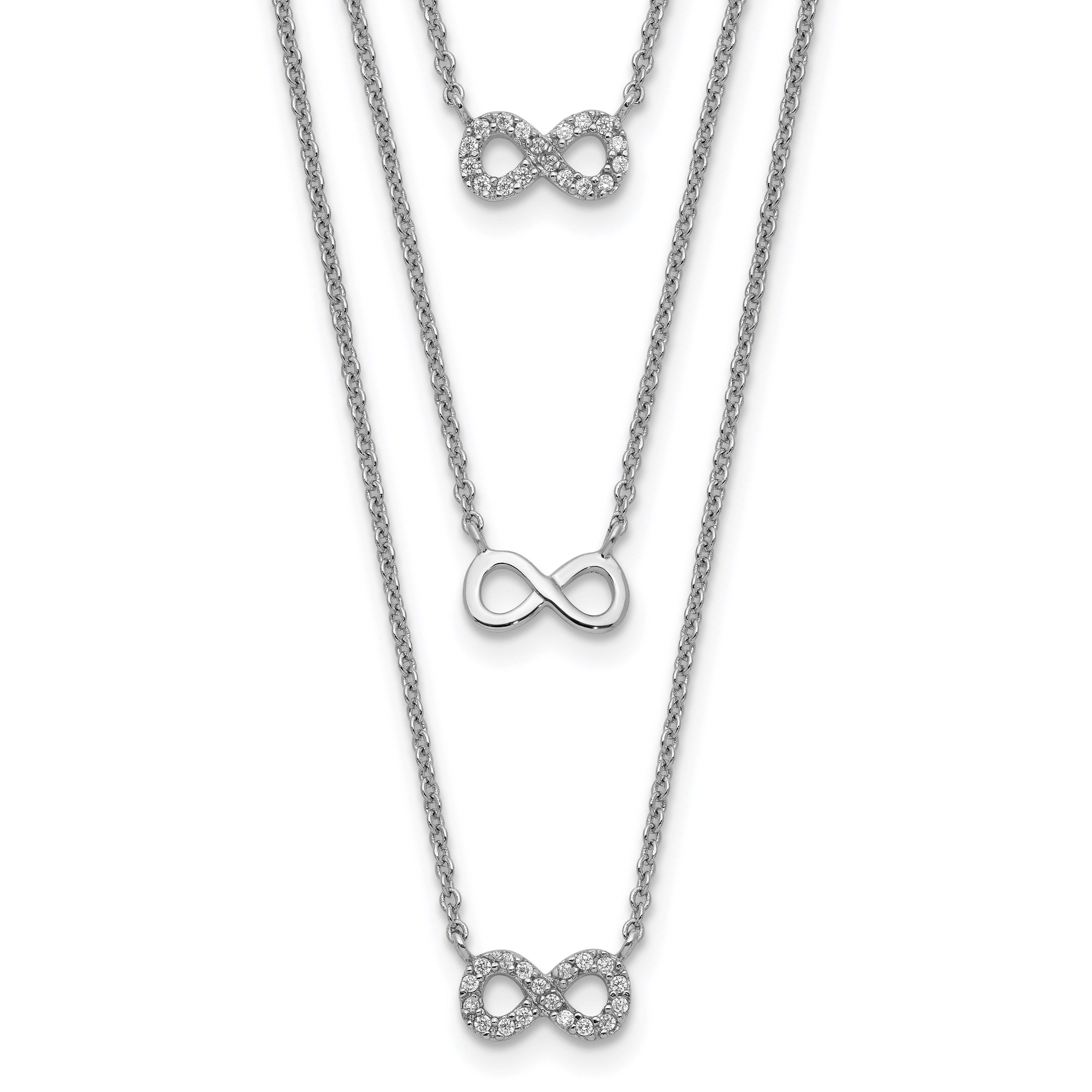 Sterling Silver Rhod-plated 3-Strand CZ Infinity w/2in ext. Necklace