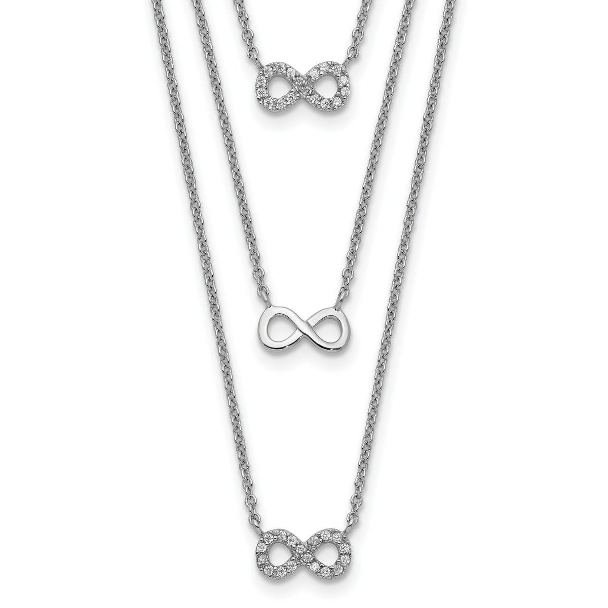 Sterling Silver Rhod-plated 3-Strand CZ Infinity w/2in ext. Necklace